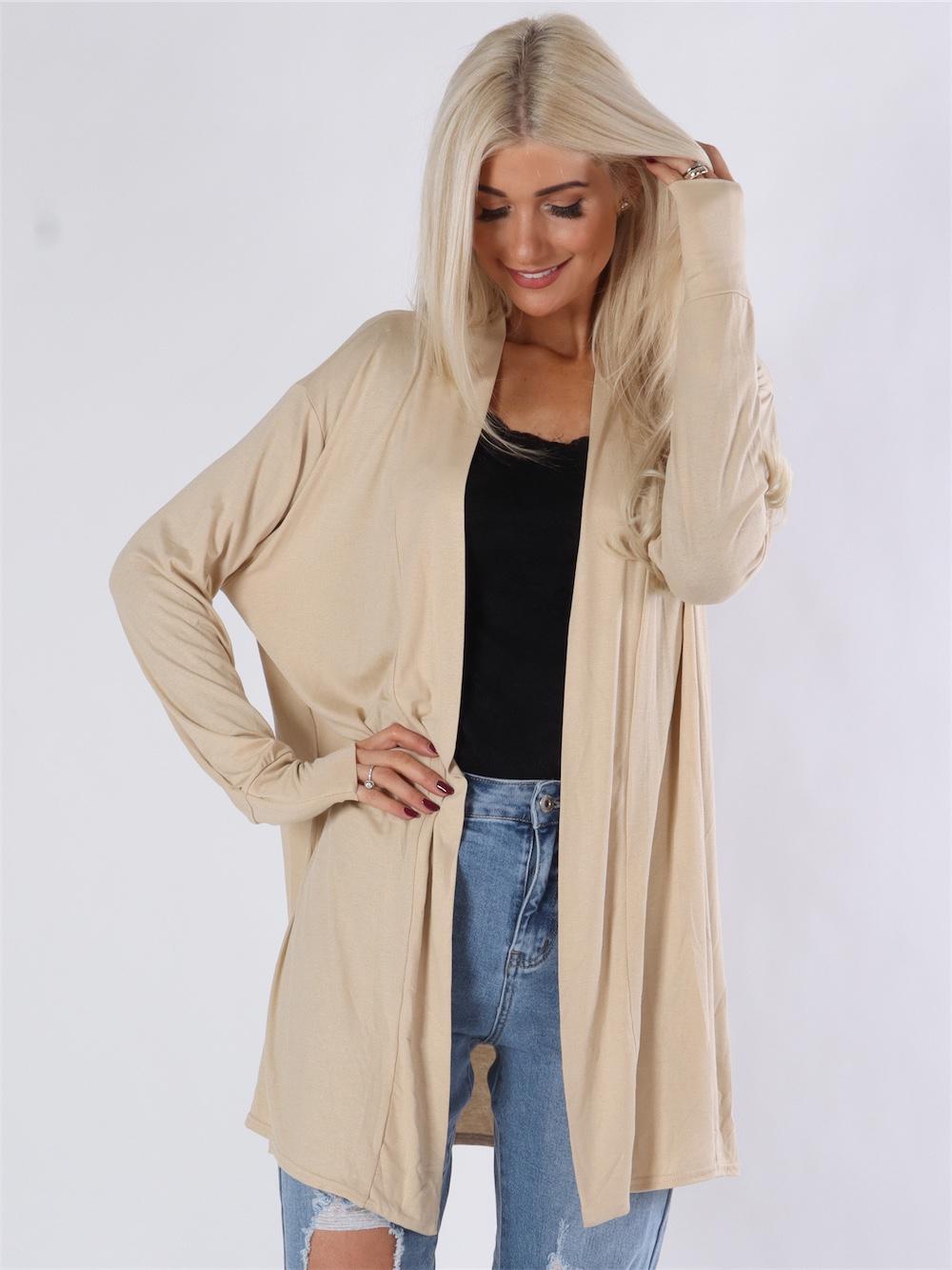 Kamila midi - Armygrøn jersey cardigan med lange ærmer